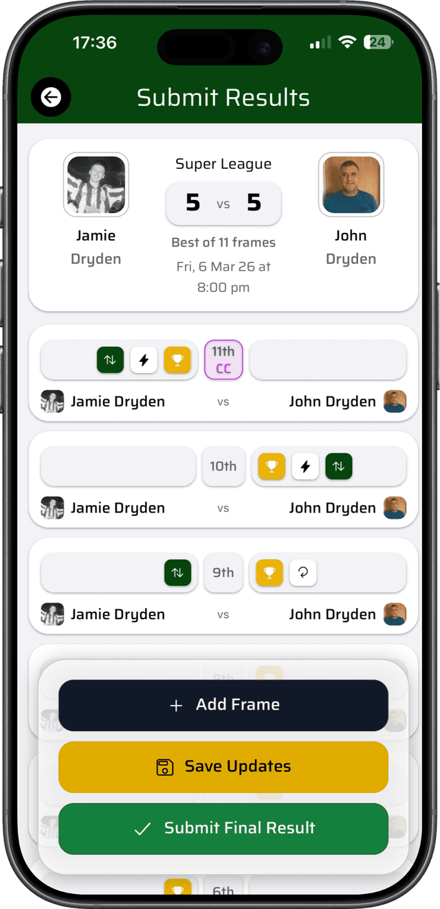 In-app score submission screen
